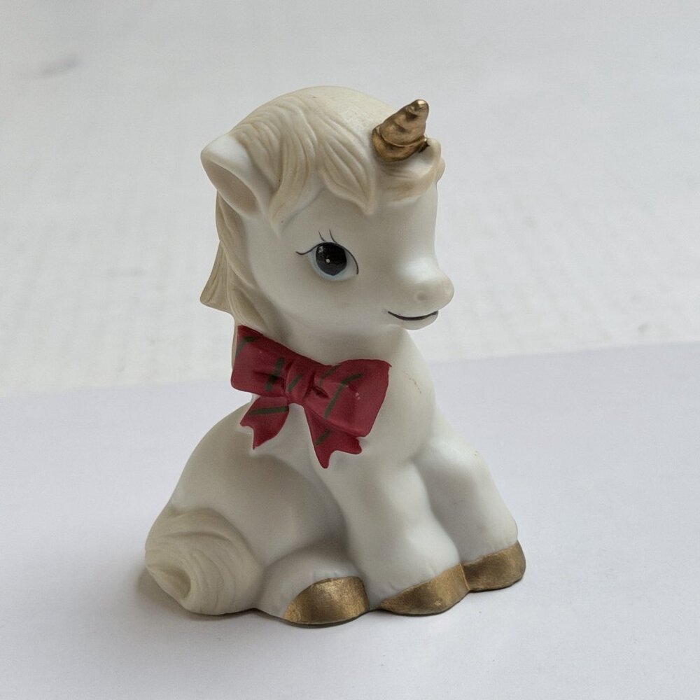 Christmas Ceramic Unicorn Figurine Bow Present Gift Holiday Decor